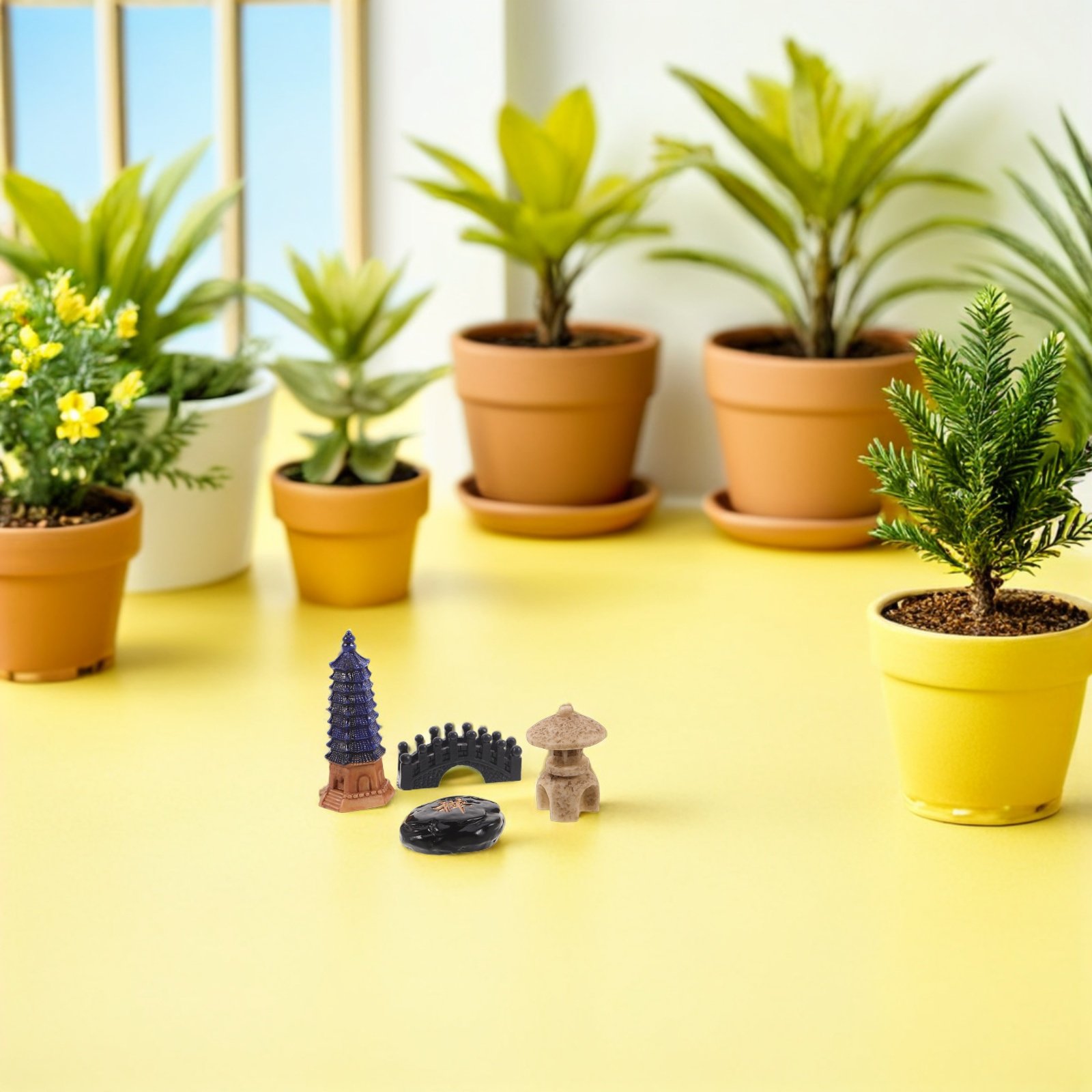 Mini Bonsai Zen Garden - 4 Parça Mini Japon Pagoda Heykeli